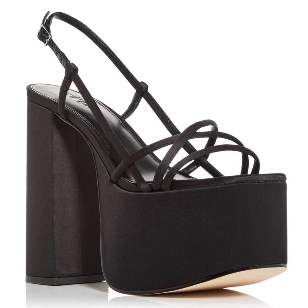 CULT GAIA Moriah Satin Strappy Black Platform Heels Size 7.5